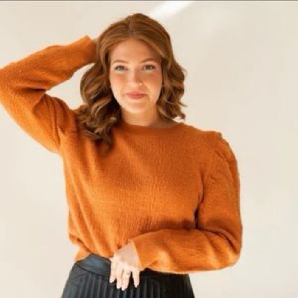 lili sidonio molly bracken orange puff sleeve Sweater